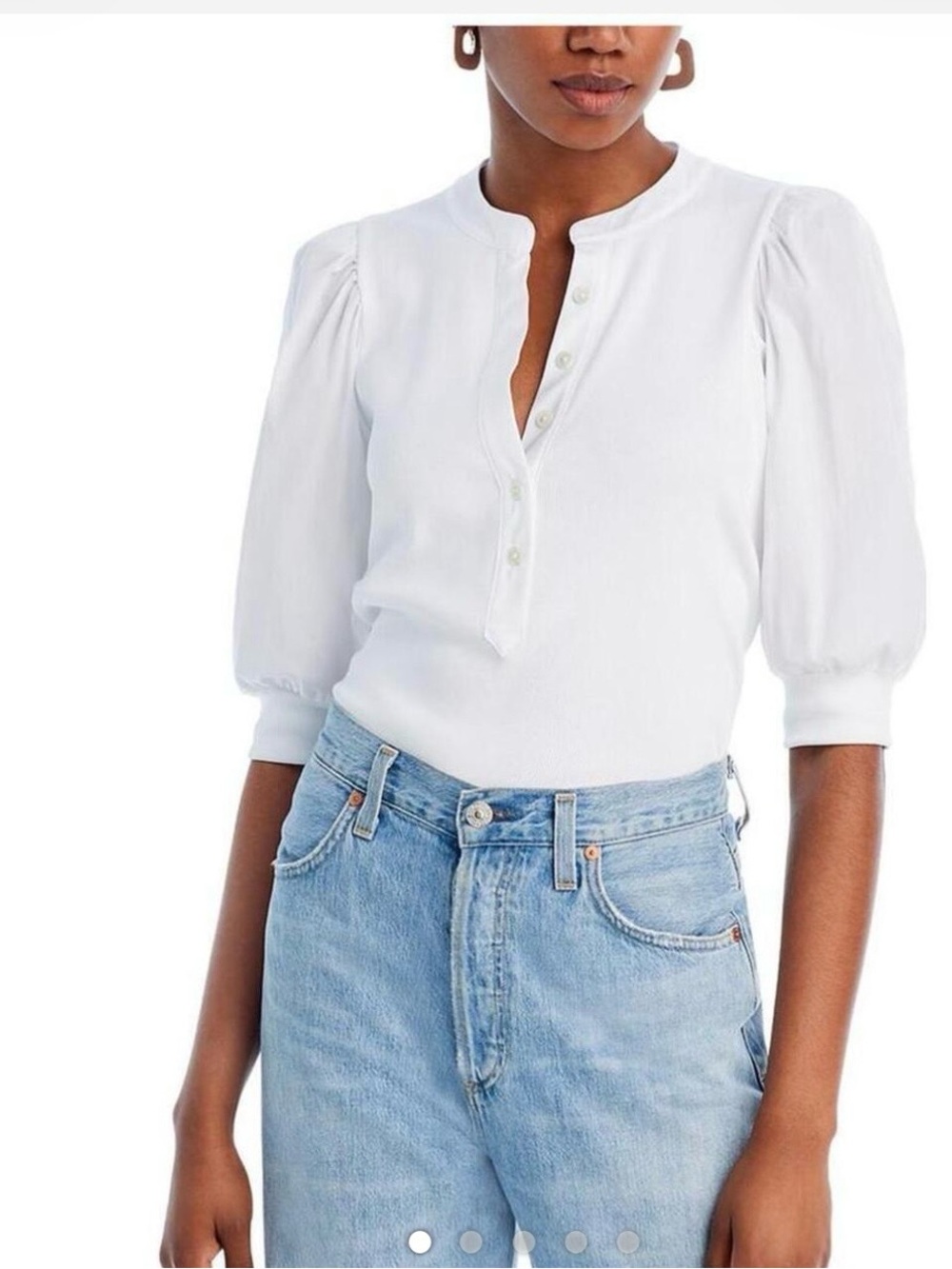 Veronica Beard White Girls' Button-Placket Puff Sleeve Tunic Sz M
